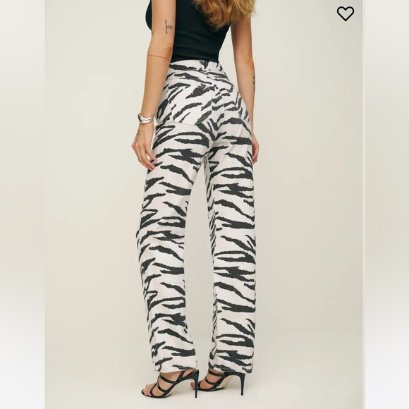 Reformation Cynthia High Rise Straight Long Jeans Zebra - Picture 4 of 10